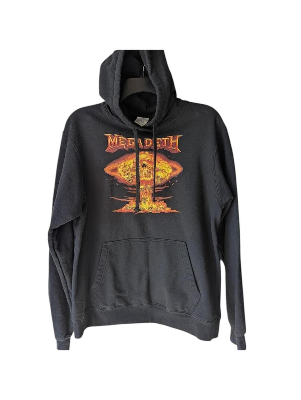 Megadeth Hoodie M Vic Rattlehead Mushroom Skull Fire Pullover Metal Thrash Band